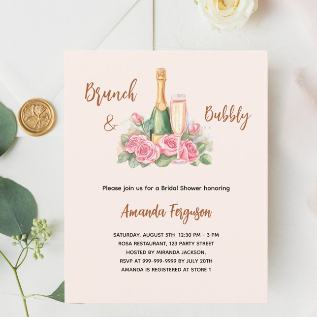 Bubbly brunch pink floral Bridal Shower invitation (Creator Uploaded)