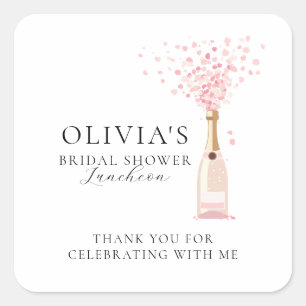 Bubbly Brunch Pink Thank You Bridal Shower Square Sticker
