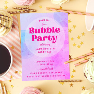 Bubbly Bubble Party Birthday Party Purple Hot Pink Invitation