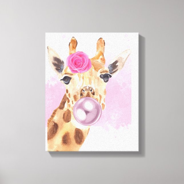 Bubbly Bubblegum Flower Giraffe Canvas Print (Front)