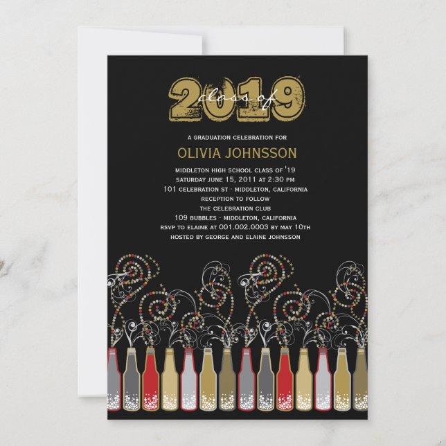 Bubbly Celebrations Graduation Photo Party Invite (Front)