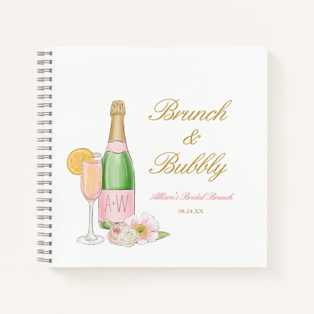Bubbly Champagne Bridal Brunch Guestbook Notebook (Front)