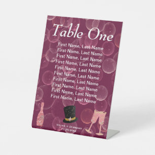 Bubbly Champagne & Elegant Top Hat Table Number Pedestal Sign