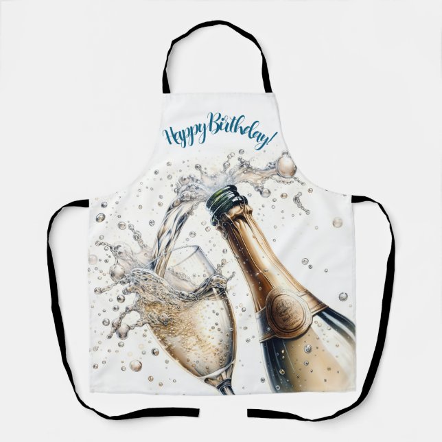 Bubbly champagne Happy Birthday Apron (Front)