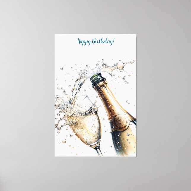 Bubbly champagne Happy Birthday Canvas Print (Front)