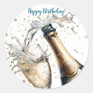 Bubbly champagne Happy Birthday Classic Round Sticker