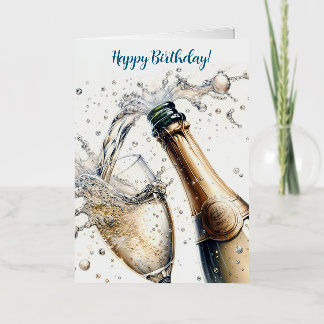 Bubbly champagne Happy Birthday Foil Greeting Card
