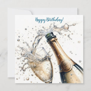 Bubbly champagne Happy Birthday Invitation