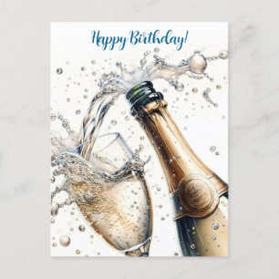 Bubbly champagne Happy Birthday Postcard