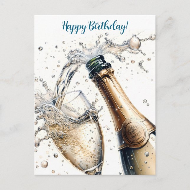 Bubbly champagne Happy Birthday Postcard (Front)