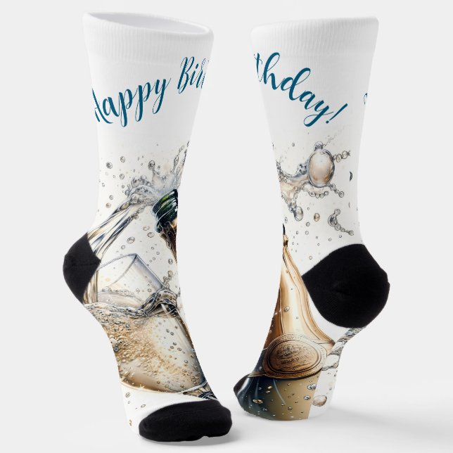 Bubbly champagne Happy Birthday Socks (Angled)