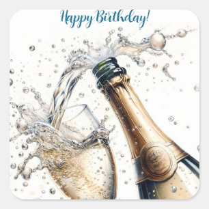 Bubbly champagne Happy Birthday Square Sticker