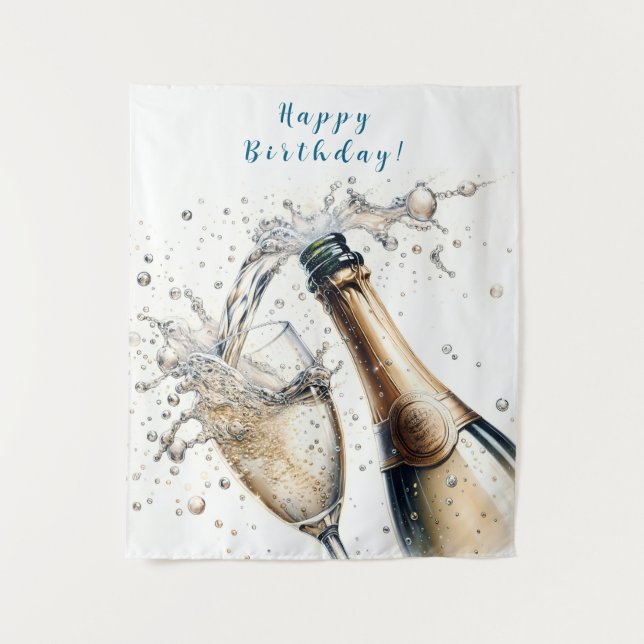 Bubbly champagne Happy Birthday Tapestry (Front)