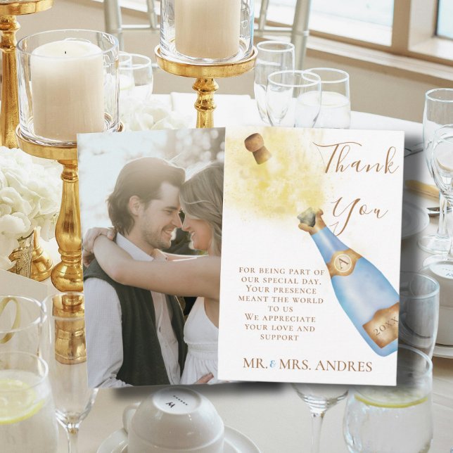 Bubbly Champagne lovely Couples Engagement Photo Thank You Card (Creator Uploaded)