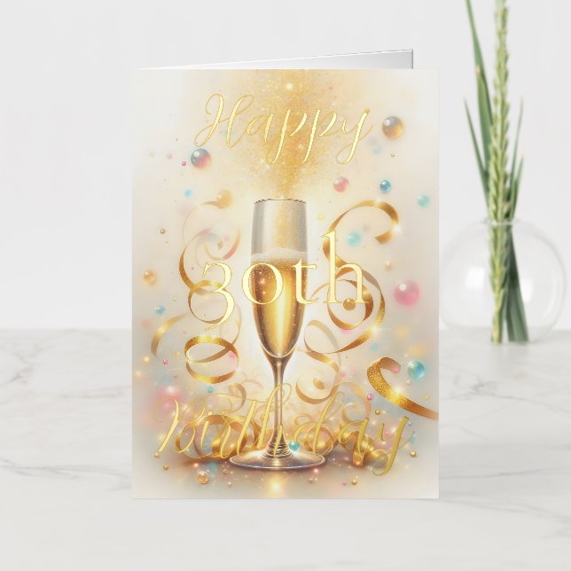 Bubbly Chanpagne Gold Streamers Milestone Birthday Foil Greeting Card (Front)