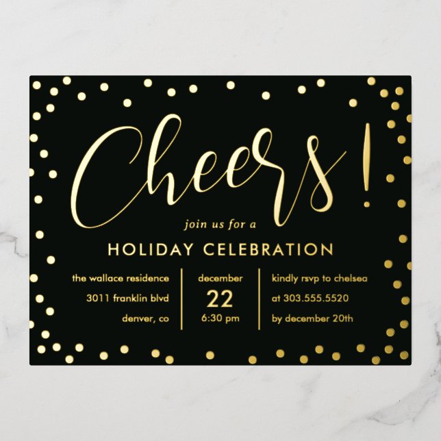 Bubbly Cheer Foil Holiday Invitation Postcard (Front)