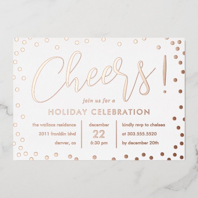 Bubbly Cheer Foil Holiday Party Invitation (Front)