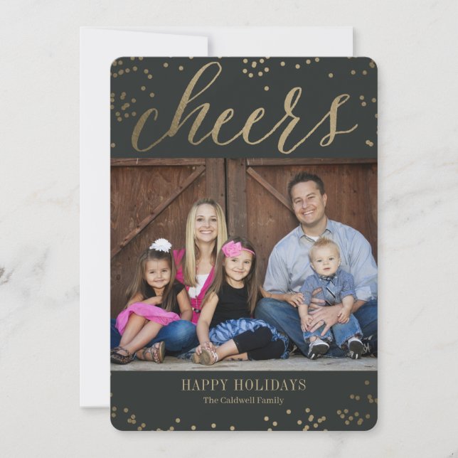 Bubbly Cheers EDITABLE COLOR Holiday Photo Cards (Front)