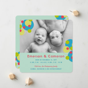 Bubbly Circles Baby Twins Photo Birth Announcement