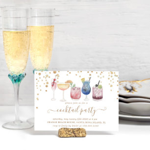Bubbly Cocktails Gold and Glitter Cocktail Party Invitation