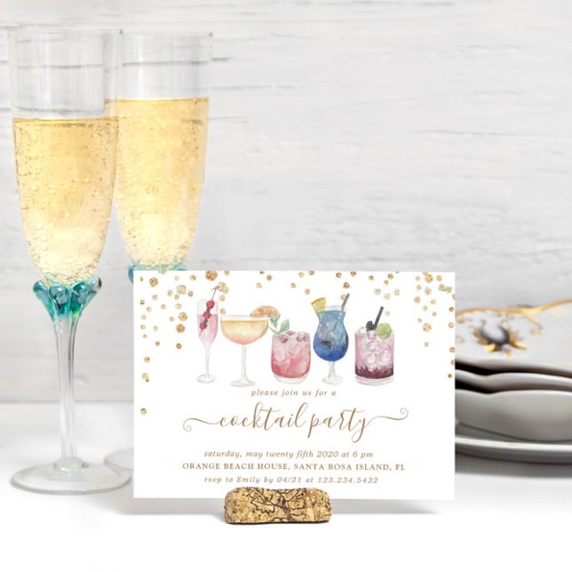 Bubbly Cocktails Gold and Glitter Cocktail Party  Invitation (Creator Uploaded)
