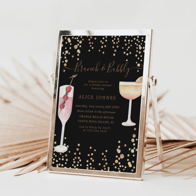 Bubbly Cocktails Gold Glitter Bridal Brunch Invitation (Creator Uploaded)