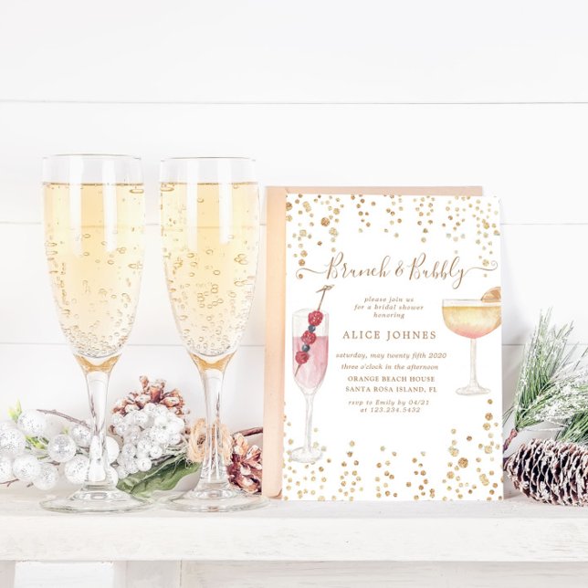 Bubbly Cocktails Gold Glitter Bridal Brunch Invitation (Creator Uploaded)