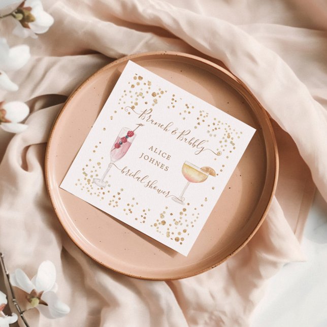 Bubbly Cocktails Gold Glitter Bridal Brunch Napkin (Creator Uploaded)