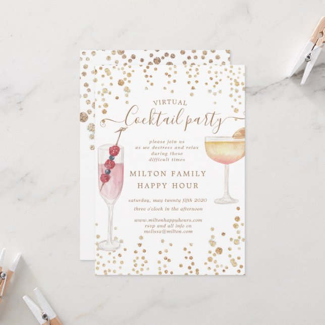 Bubbly Cocktails Virtual Cocktail Party Invitation (Front/Back In Situ)