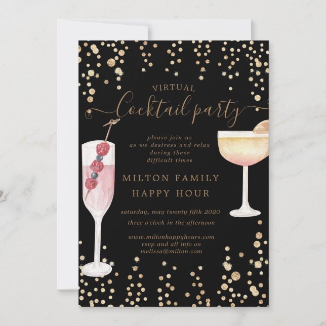 bubbly cocktails virtual cocktail party invitation (Front)