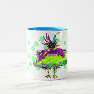 Bubbly crow in a birthday cake mug. Two-Tone coffee mug