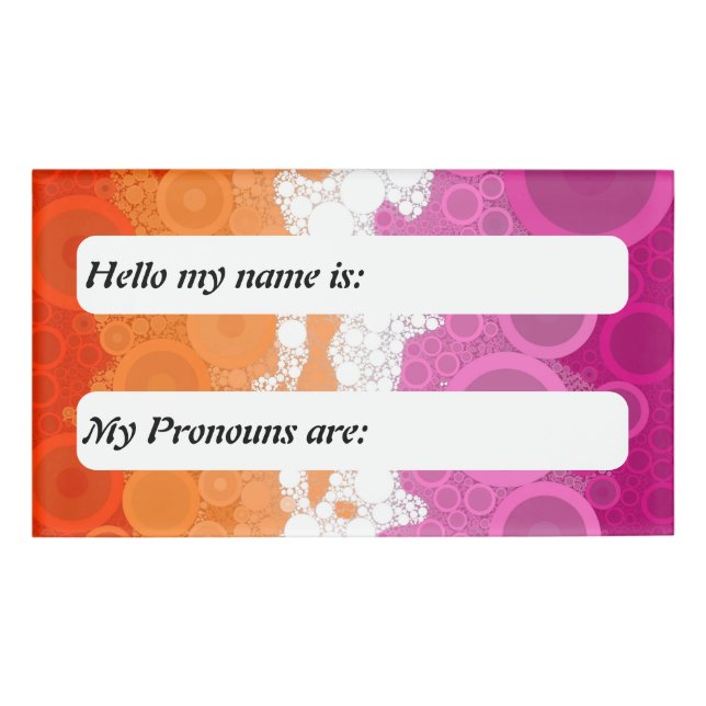 Bubbly Customisable Abstract Lesbian Pride Flag    Name Tag (Front)