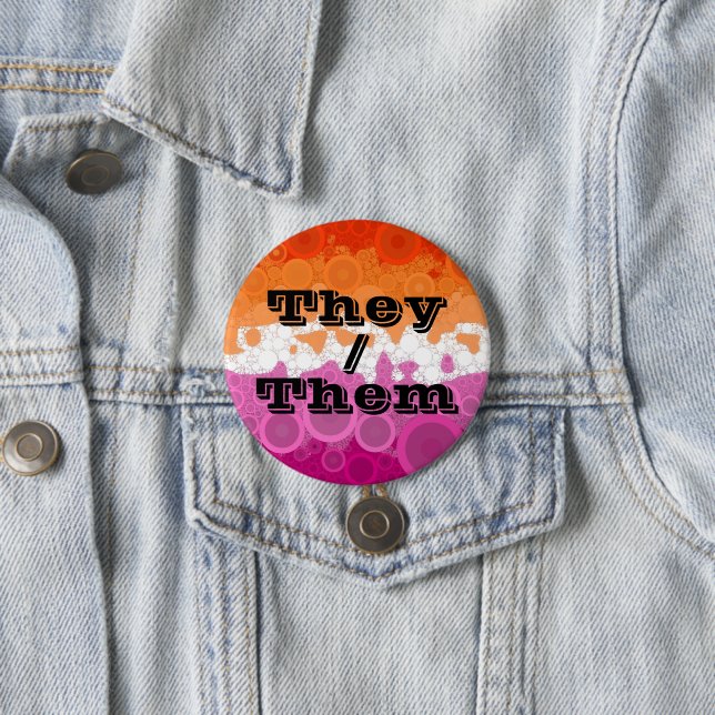 Bubbly Customisable Pronoun Lesbian Pride Flag 7.5 Cm Round Badge (In Situ)