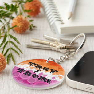 Bubbly Customisable Pronoun Lesbian Pride Flag Key Ring