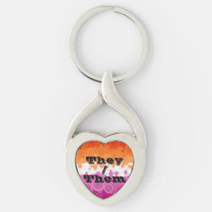 Bubbly Customisable Pronoun Lesbian Pride Flag Key Ring
