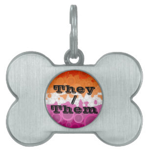 Bubbly Customisable Pronoun Lesbian Pride Flag Pet ID Tag