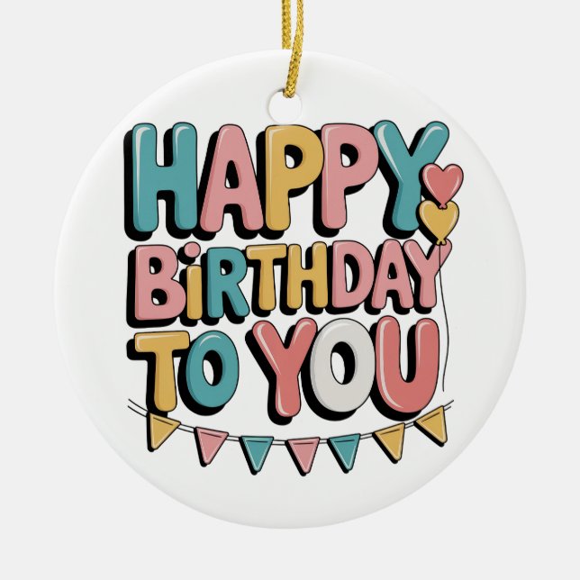 Bubbly Happy Birthday Ceramic Tree Decoration (Front)