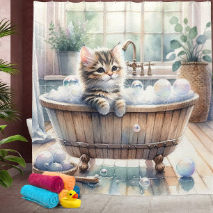Bubbly Kitten Bath Time Shower Curtain