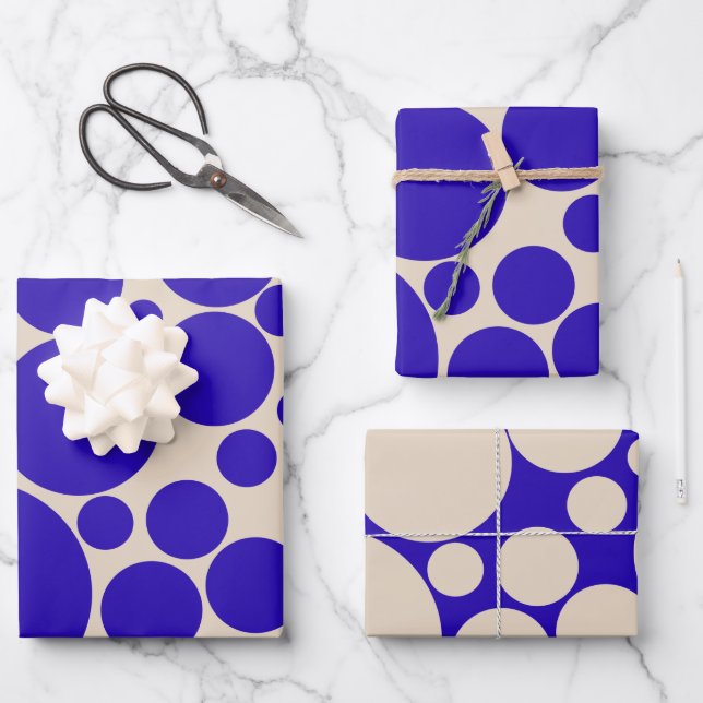 Bubbly Mod Dots Cobalt Blue Pattern Wrapping Paper Sheet (Front)