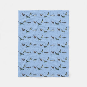 Bubbly Penguins Fleece Blanket (Light Blue)
