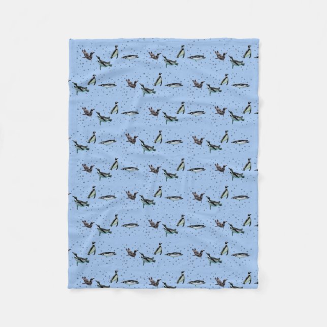 Bubbly Penguins Fleece Blanket (Light Blue) (Front)