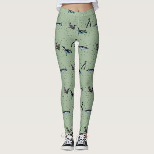 Bubbly Penguins Leggings (Light Green)
