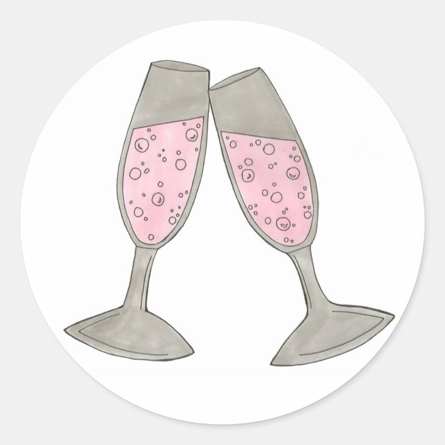 Bubbly Pink Champagne Cheers Wedding Stickers (Front)