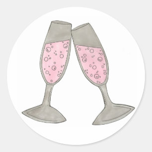 Bubbly Pink Champagne Cheers Wedding Stickers