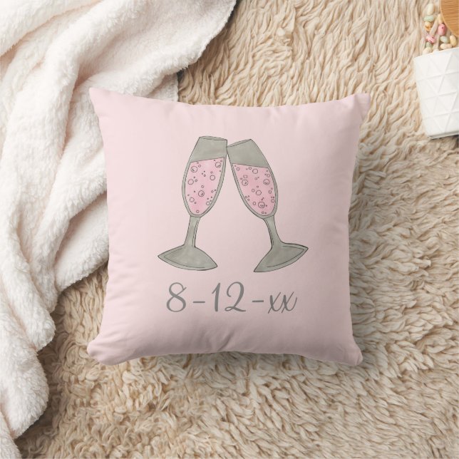 Bubbly Pink Champagne Flute Bride Wedding Date  Cushion (Blanket)