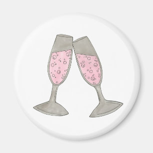 Bubbly Pink Champagne Glass Cheers Wedding Magnet