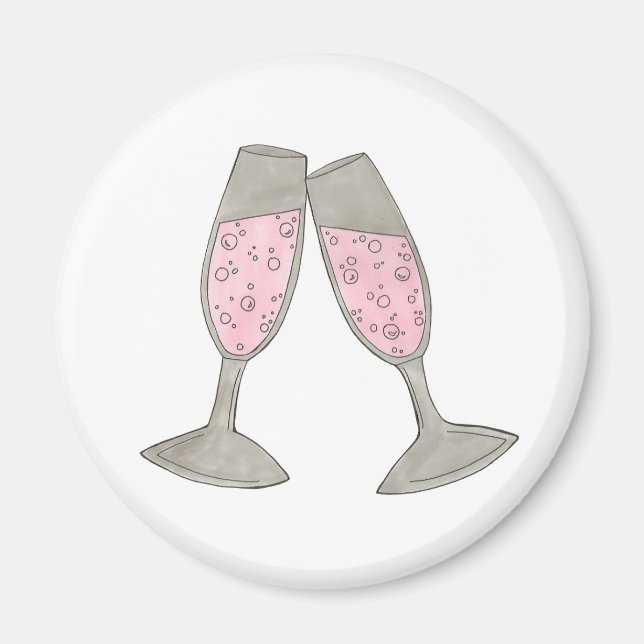Bubbly Pink Champagne Glass Cheers Wedding Magnet (Front)