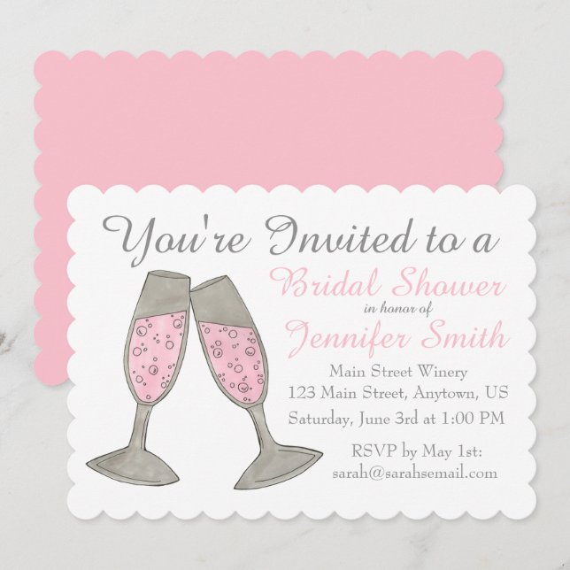 Bubbly Pink Champagne Toast Cheers Bridal Shower Invitation (Front/Back)