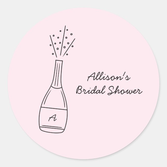 Bubbly Popping Champagne Bottle Bridal Shower Classic Round Sticker (Front)