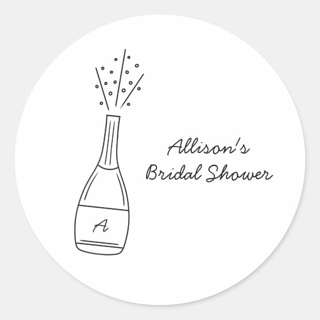 Bubbly Popping Champagne Bottle Bridal Shower Classic Round Sticker (Front)